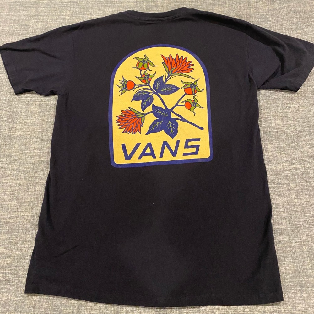 Vans Mens Classic Fit Floral Graphic T-Shirt Navy Blue Short Sleeve Medium - Picture 8 of 10